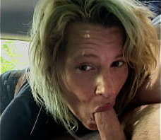 Streetwalker gives &amp_ takes load mouth, spits dick, then sucks again