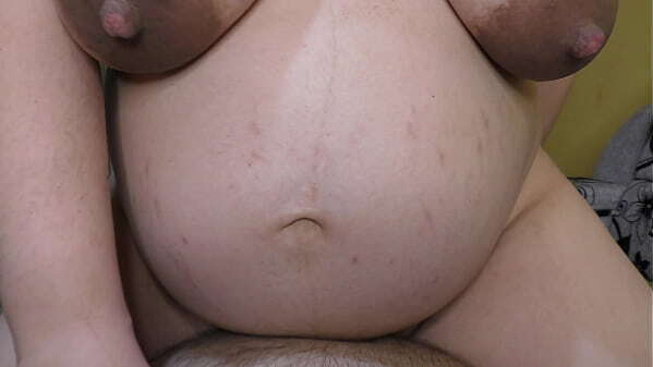 Dominant wife with pregnant belly makes creampie pussy minute cowgirl position