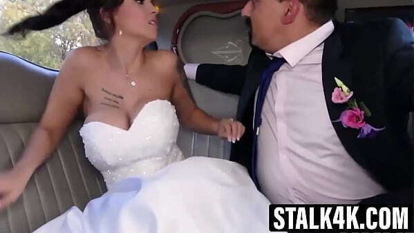 Beautiful bride Jennifer Mendez surrenders horny man, allowing penetrate pussy while groom watches.