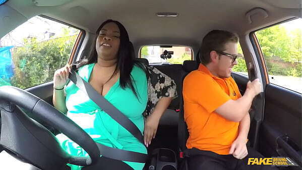 Fake Driving School Ebony takes PANTIES