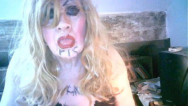 Filthy smoking pigslut Sarah humiliates herself drinking piss, wanking penetrating shit cunt huge dildo