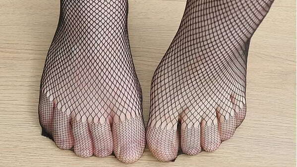 Black Pantyhose Fishnet Tights Feet (Part