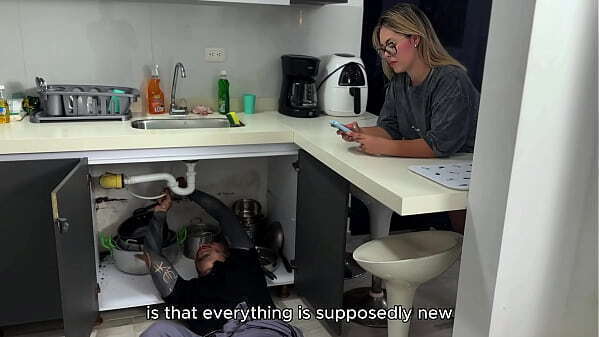 plumber fucks hard while cuckold boyfriend calls JULIANA ROSE