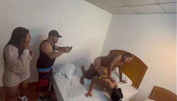 Behind scenes. While husband kitchen wife fucked friend