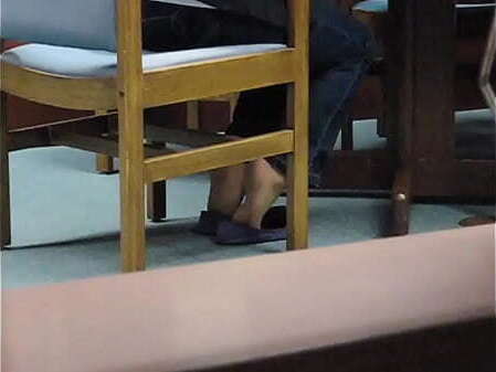 Tammy'_s Purple Ballet Flats Foot Massaging Wood Table Library