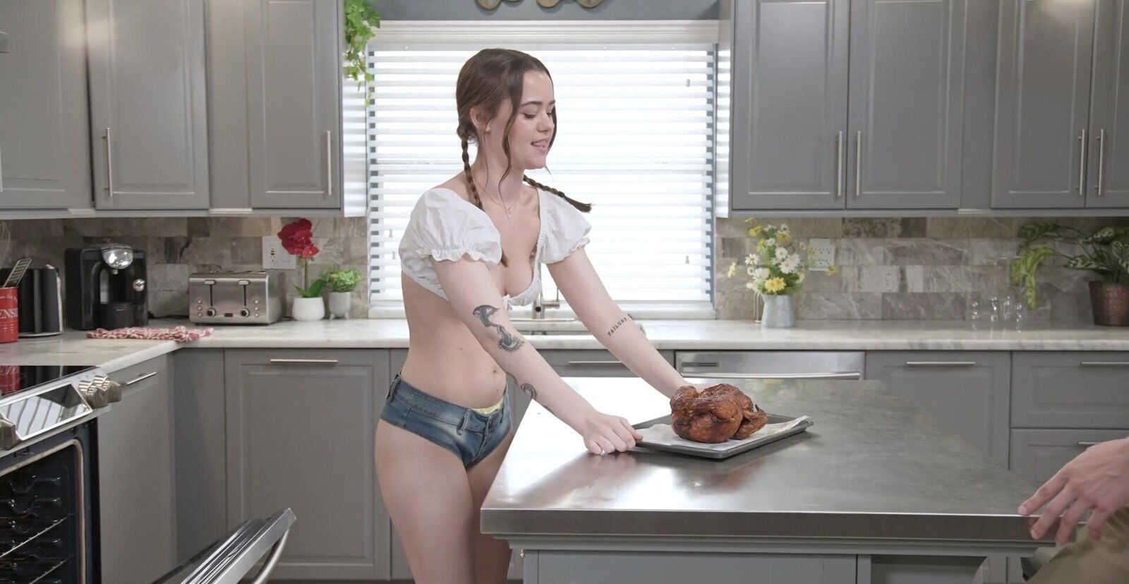 Fucking kitchen with adorable roommate Trinity Olsen