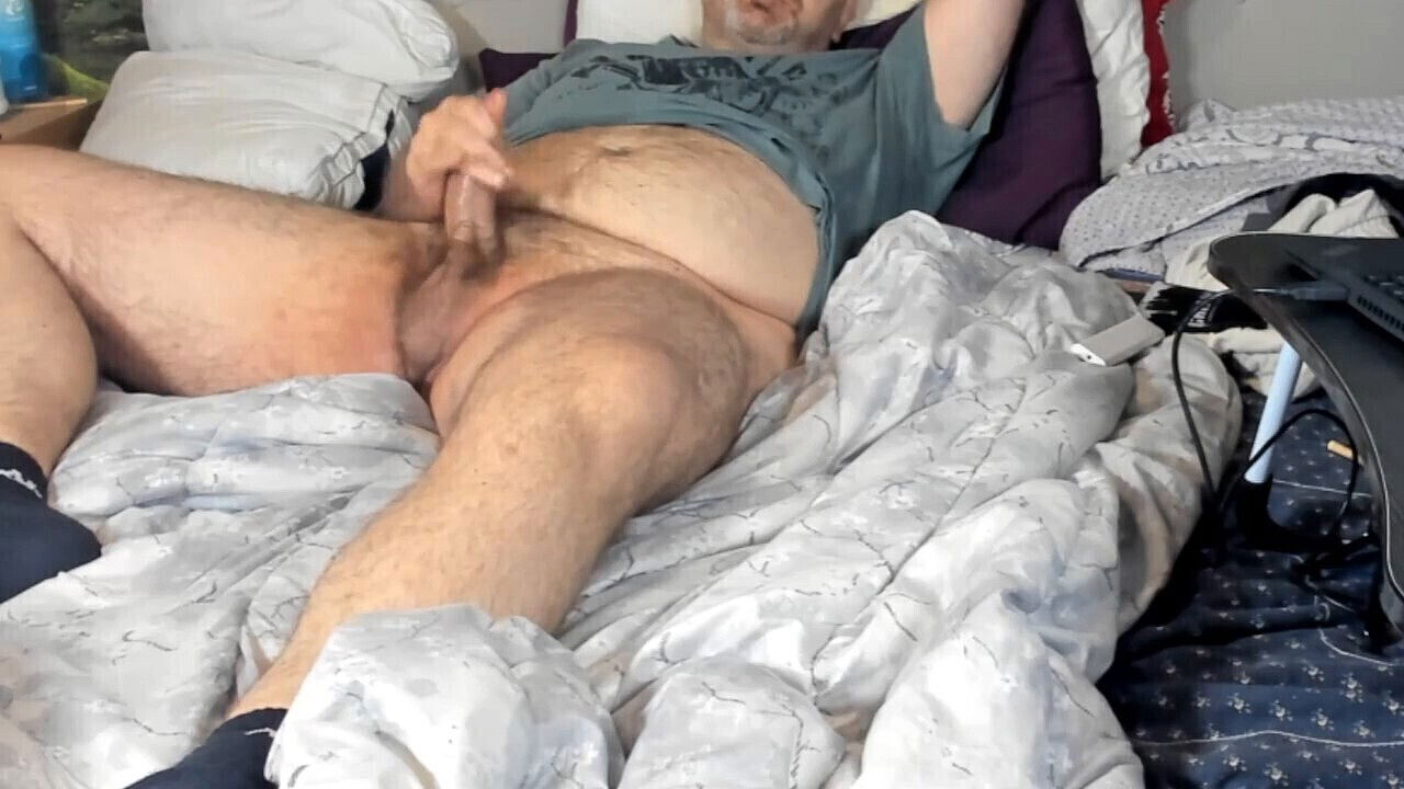 Mature chubby bear gets with lube cumshot