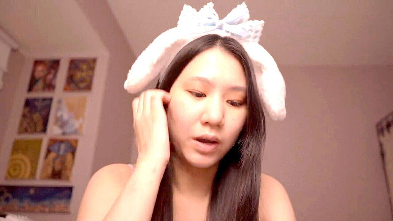 Cute Asian girl Alize Zaide bunny costume enjoys ASMR vibes