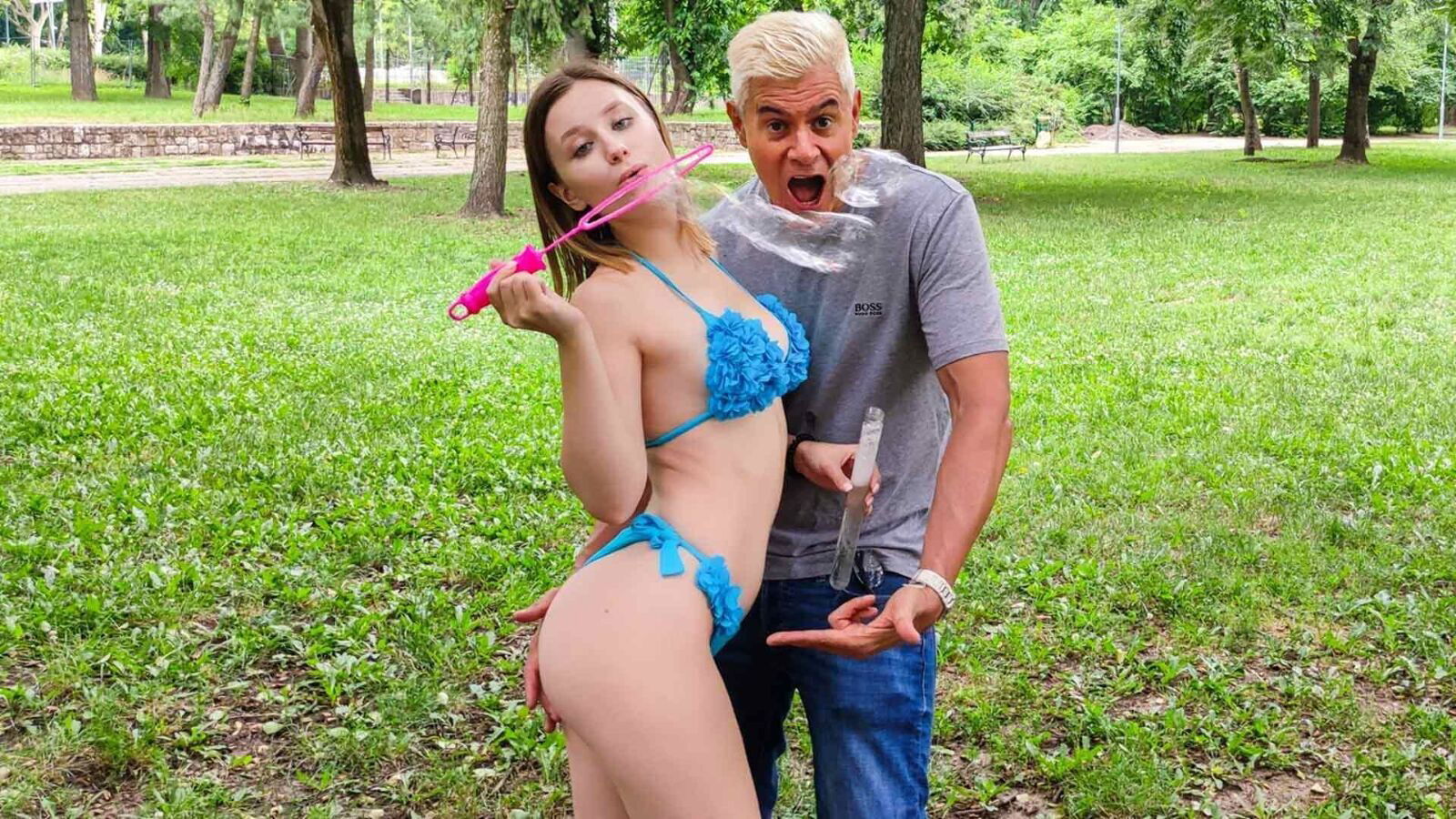 Naked Bubble Butt 18 Year Old Lily Blossom Blows Bubbles in the Park, Scene #01