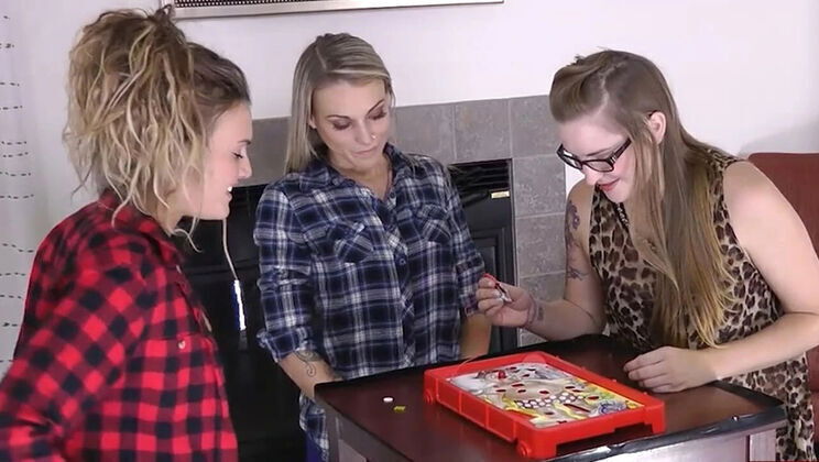 Lesbian Strip Surgery Game with Teen Brunettes Dylan Intense Threesome Striptease