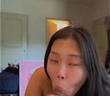 down knees giving blowjob like good asian slut HUGE CUMSHOT MOUTH