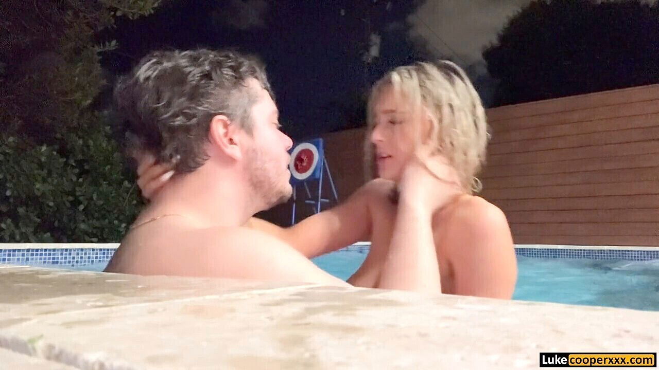 Enjoying night swim with all-natural blonde Summer