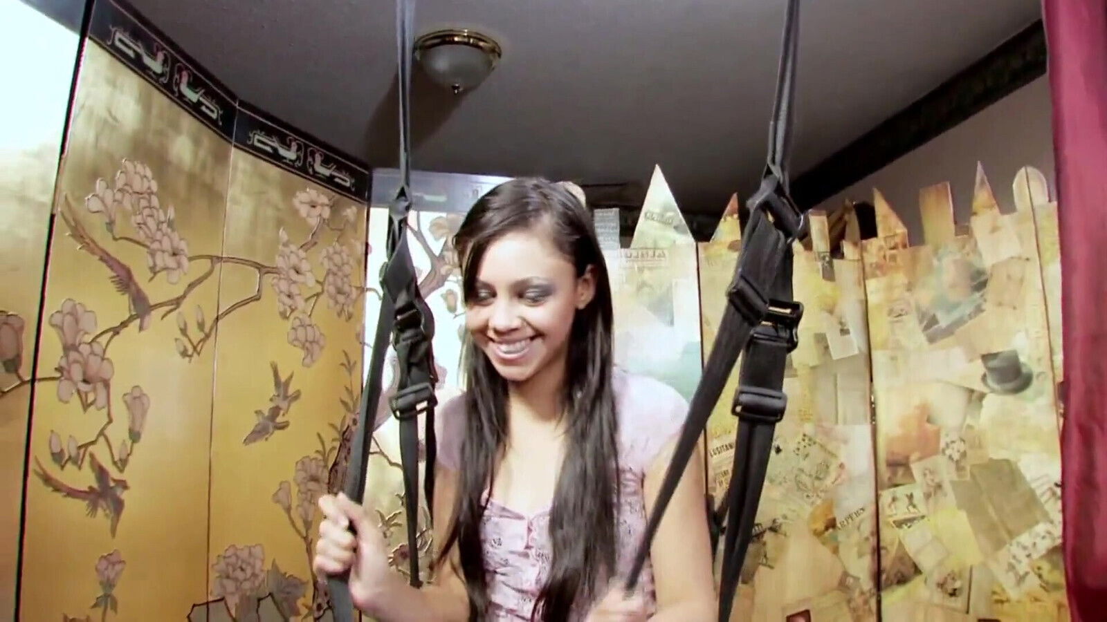 Brunette model babes have pegging swing