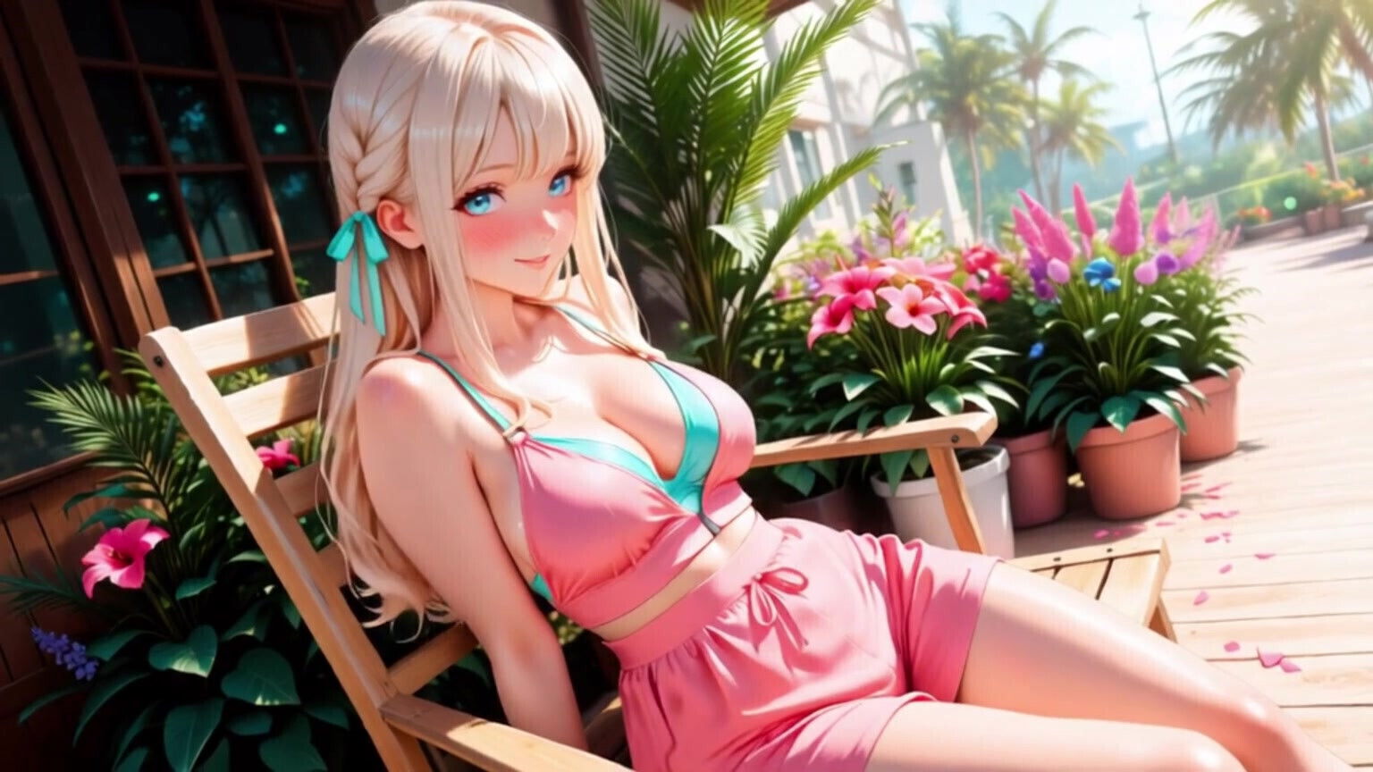 Blonde Beautys Private Masturbation Sunny Tropical Terrace From Completely Addicted