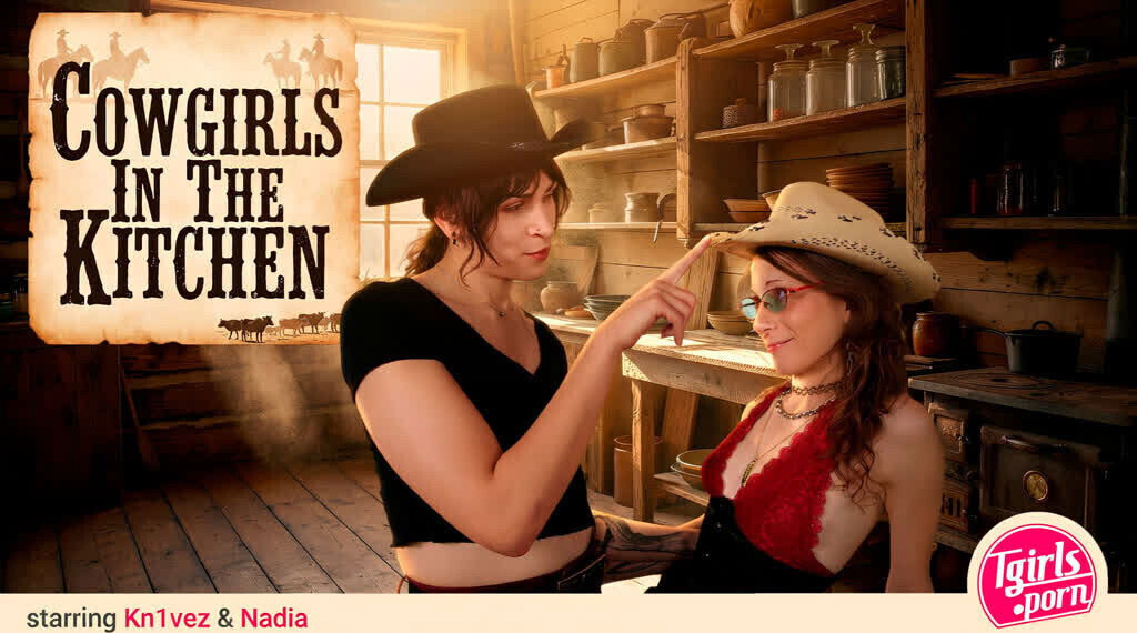 TGIRLS PORN Cowgirl Trans Romance Kitchen
