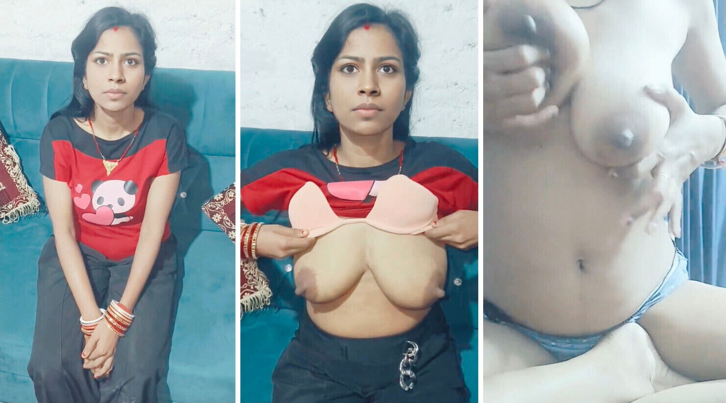 Single girl playing with huge boobs