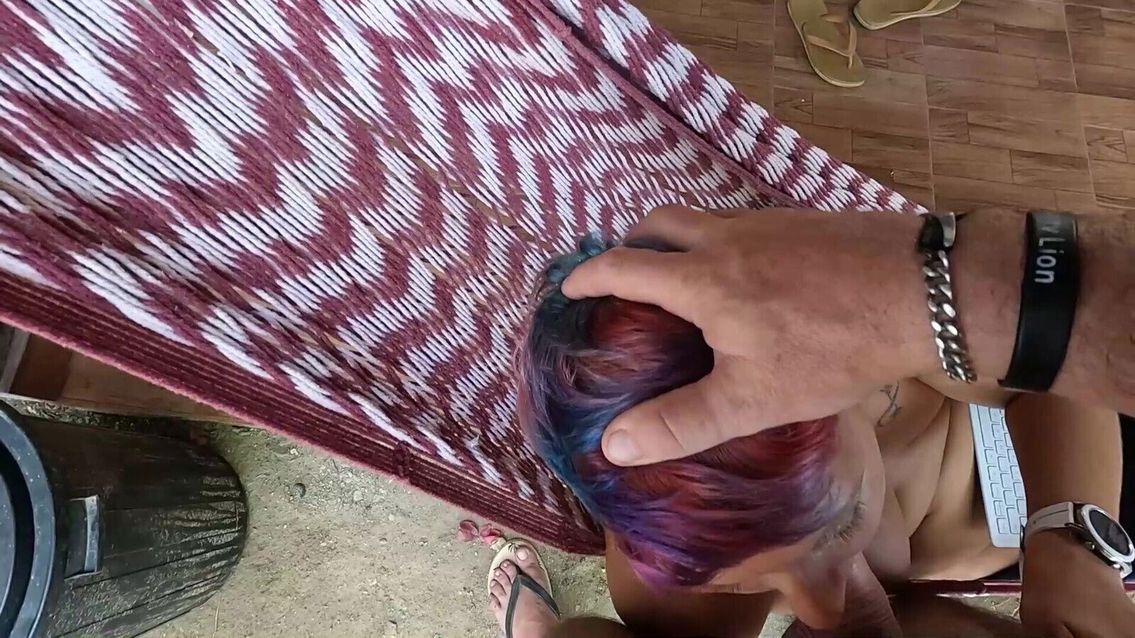 Wife's Getting Mouth While Lying Hammock