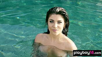 Petite brunette teen goddess Georgia loves being naked pool