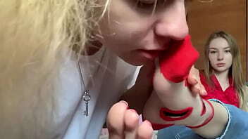 Sexy girl worships girlfriend Sweaty Feet after long walk