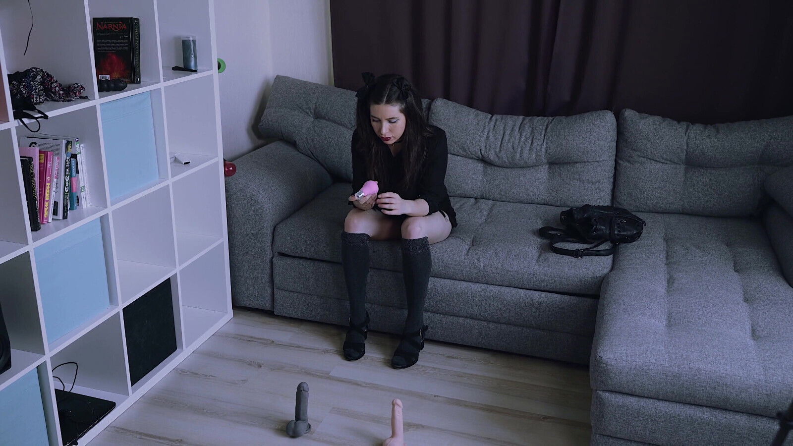 Naughty college girl masturbating home