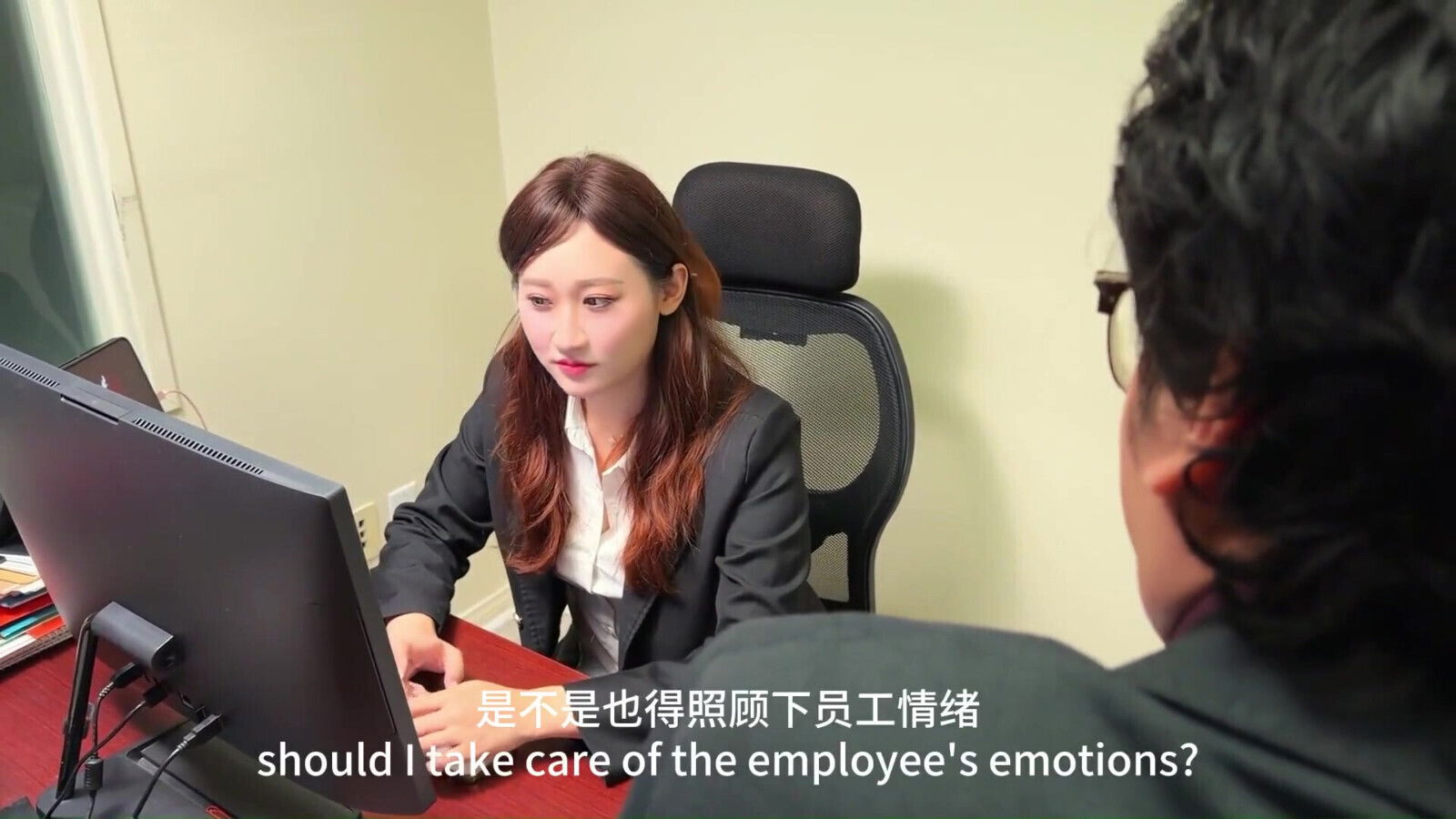 Asian Office Girl Cheating Boss Explodes Office