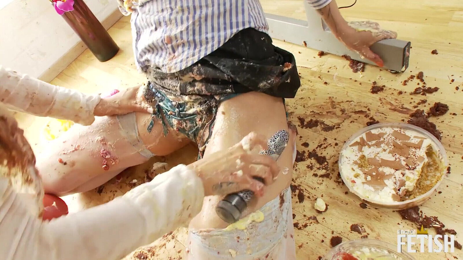 Busty roommate fill their bodies with cake play with toys birthday