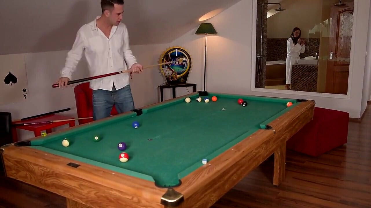 Hot Pool Table Fuck with Stockings and Legs up