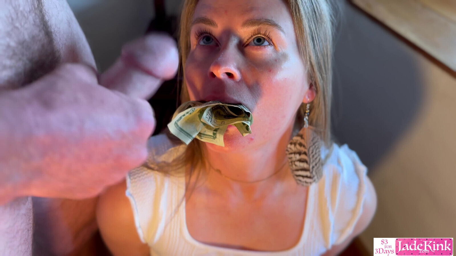 20 Dollar Bills Stuffed in Wet Pussy & Handjob Facial Cumshot