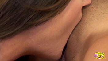 A sweet lesbian brunette cums in her girls face after a cunnilingus