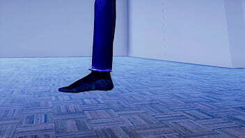 Blue Argonian Girl Kicked to spurt