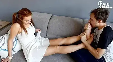 Cute Girlfriend In White Dress Gets Her Pretty Feet Massaged And Sniffed