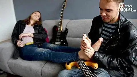 Charming Brunette Seduces A Horny Guitar Boy With Her Attractive Feet