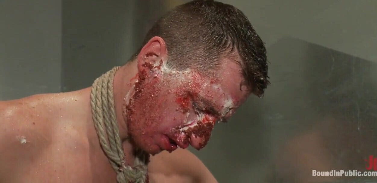 Horny Pig Publicly Humiliated, Double Penned & Shoved in Birthday Cake