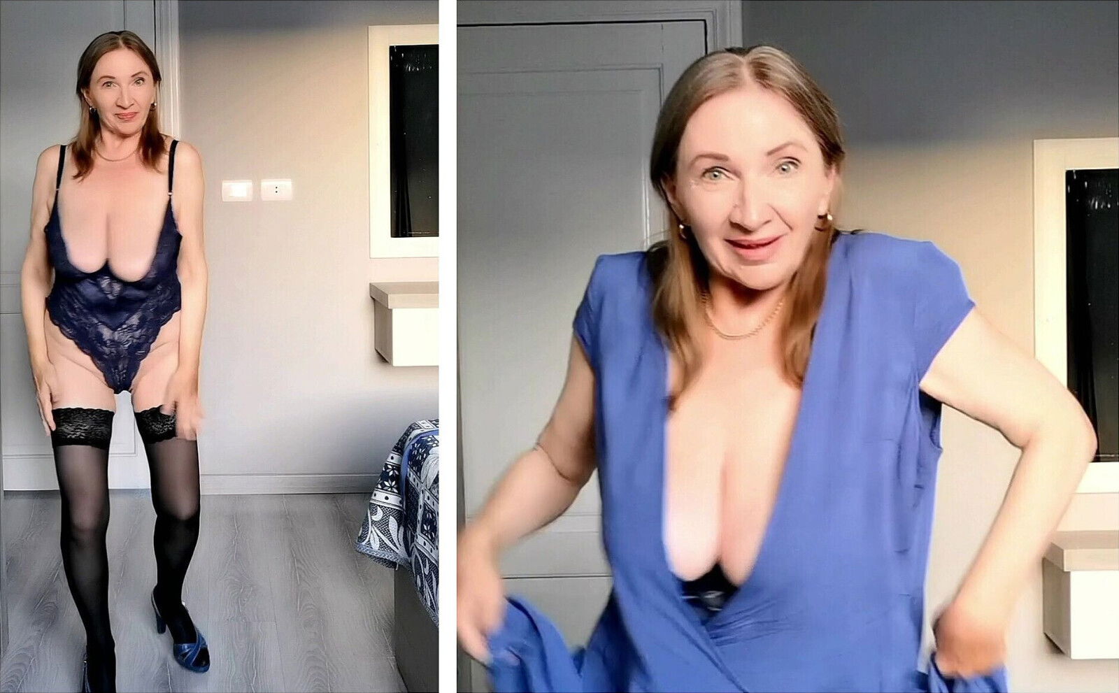 Mature Curves in Motion: a Seductive Strip Dance in Lingerie, Stockings & Heels