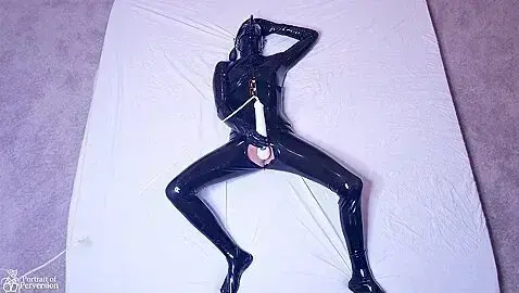 Masturbating To Multiple Orgasms In Full Black Latex