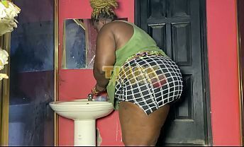 Nextdoor Neighbor helps me enjoy his sweet cock after finding me witha dildo at the washroom