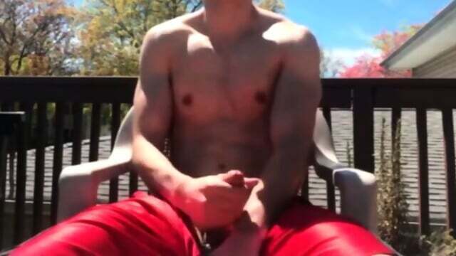 Big Cock Caught Masturbating Outdoors on Balcony