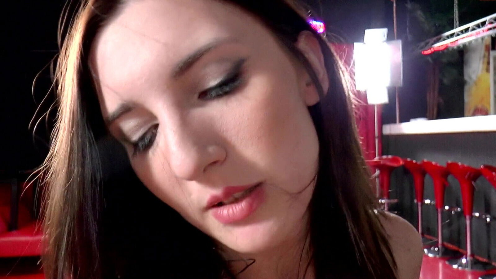 Cute brunette in stockings gets a hard deepthroat from her fucker