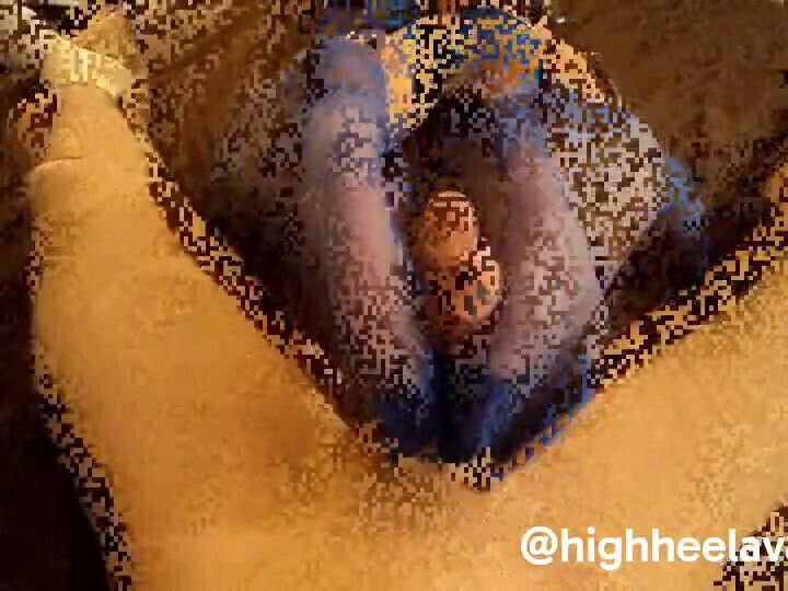 Blue Stocking Heeljob - Footjob