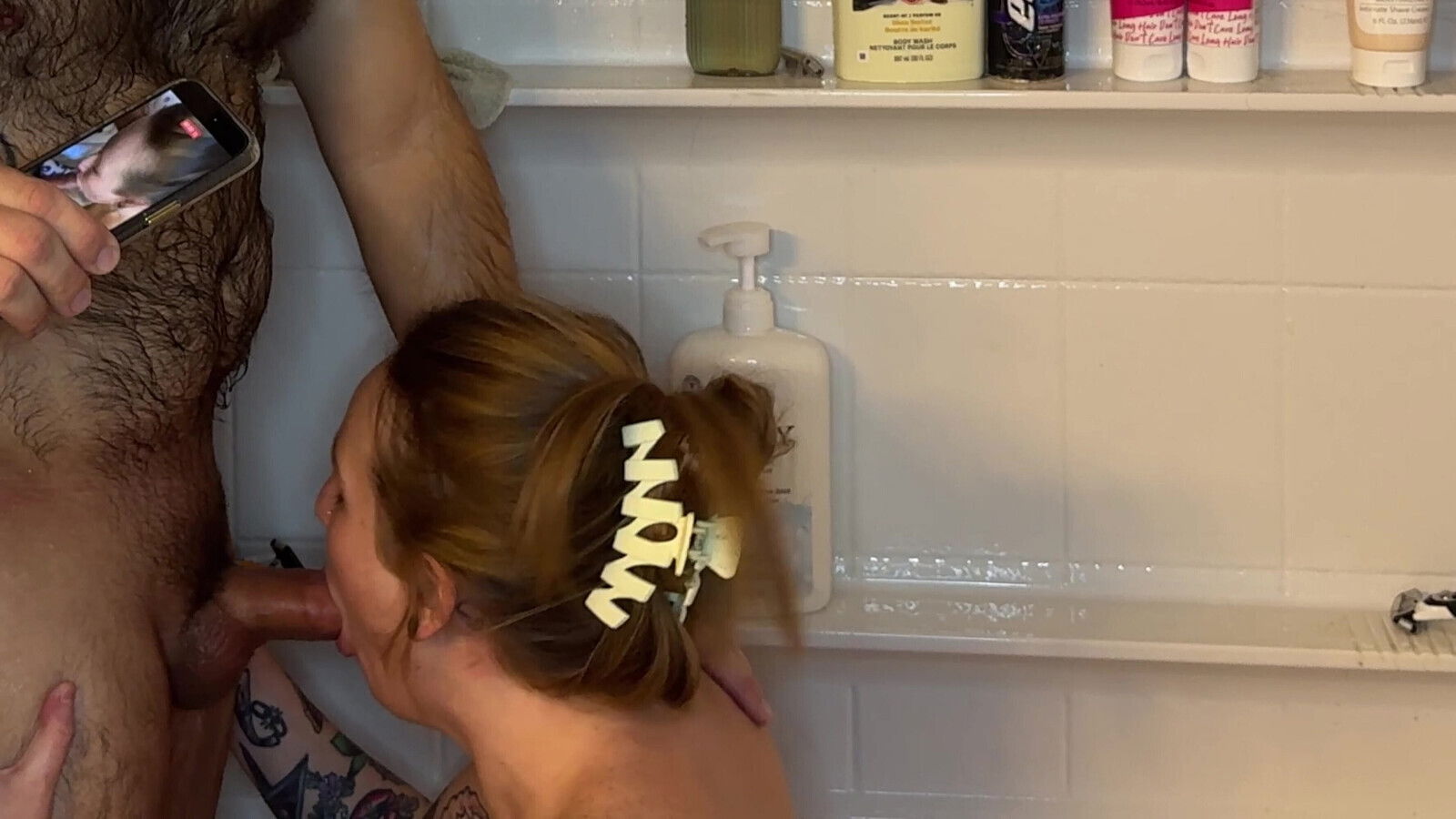 Girlfriend wanted a CreamPie so she surprised me while I was in the shower