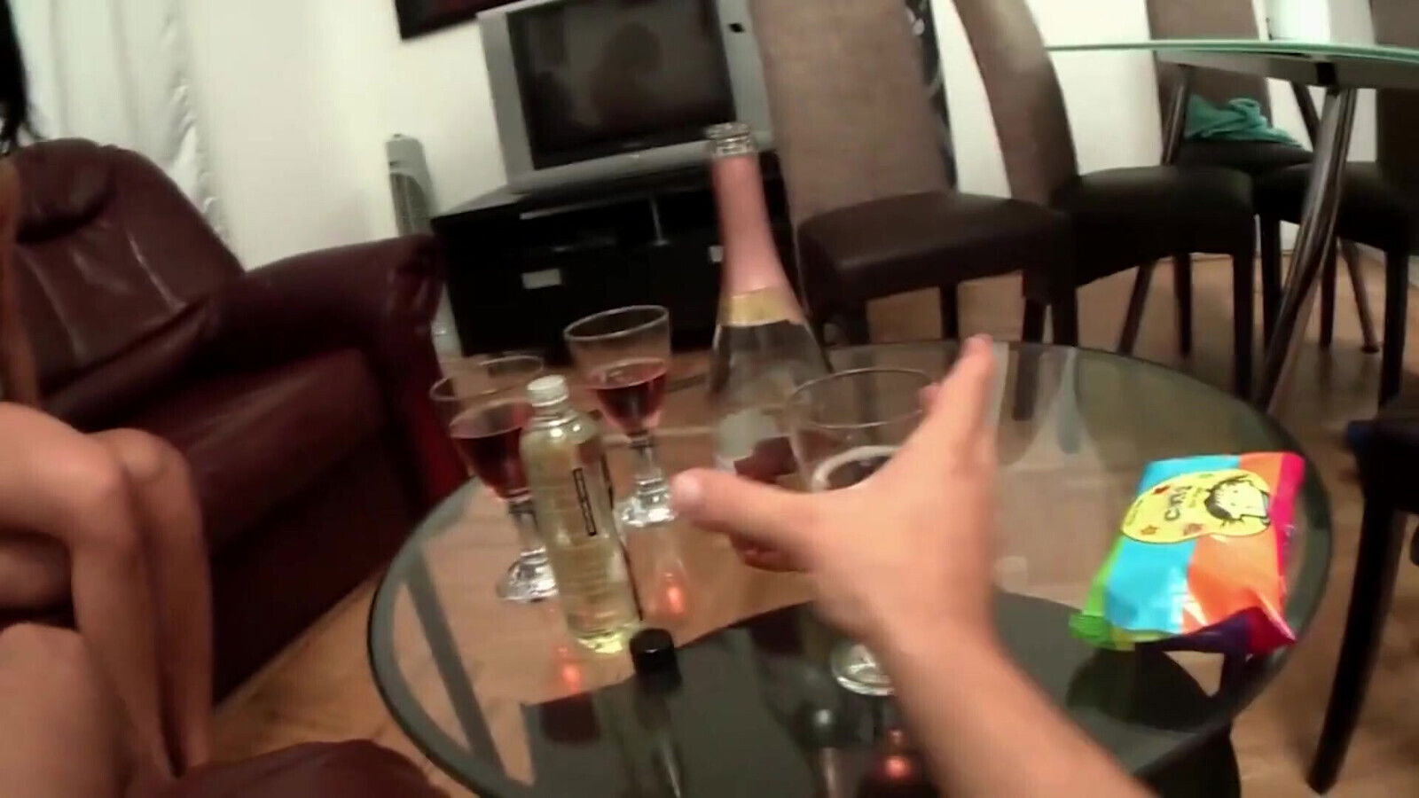 Hot Brunette Double Penetration Couch Ride