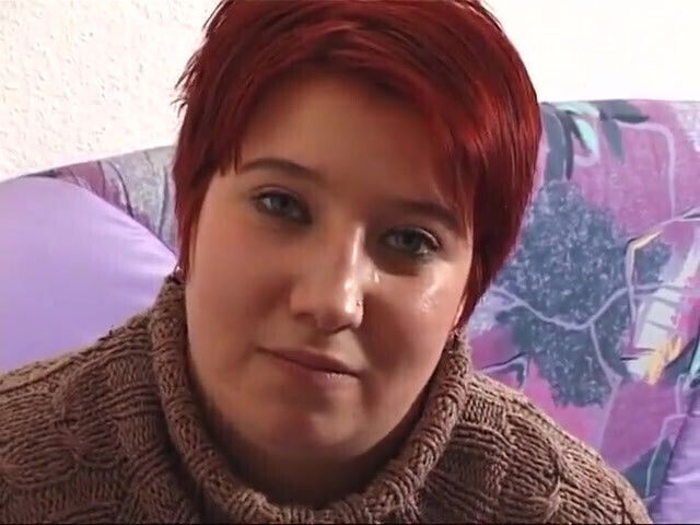 Chubby redhead slut toys her hairy cunt at the casting