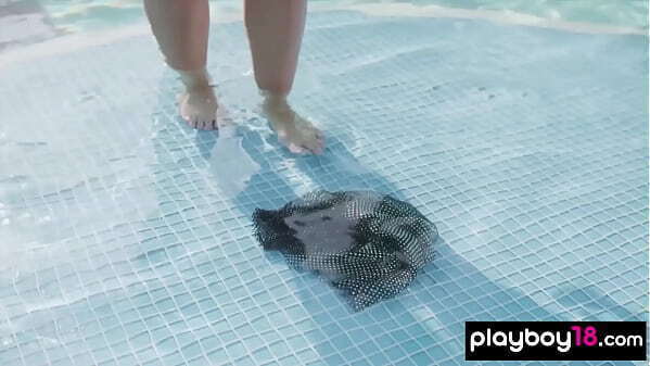 Classy big tits brunette beauty Kaitlynn Anderson relaxing nude by the pool