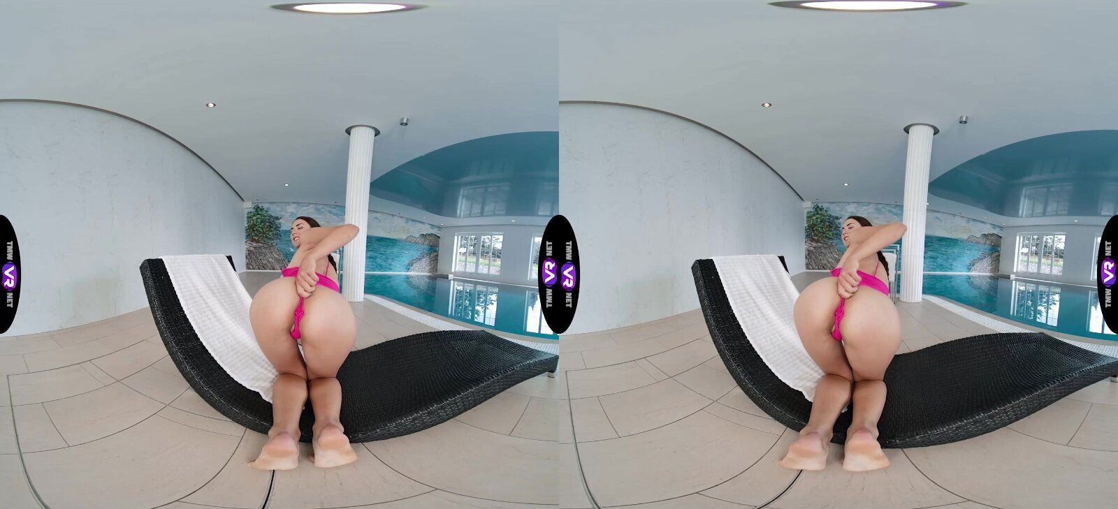 A stunning brunette, Vixi Rafi, enjoys solo play in a captivating vr scene.