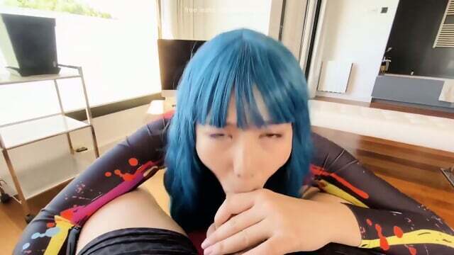 Blue-Haired Porn Sensation Obokozu Sucks A Cock, POV-Style