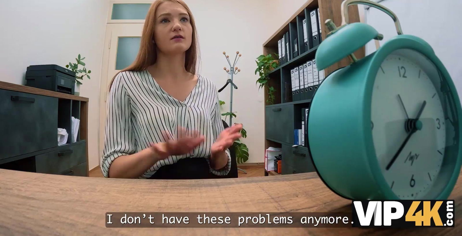 Hot redhead girl in seductive stockings comes to her loaner and offers her tight ass for some wild fucking in exchange for some money