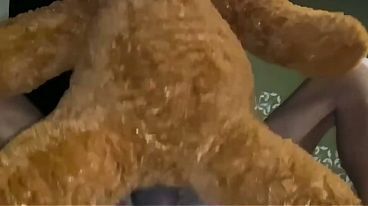 Fucking my teddy bear until I give it milk.