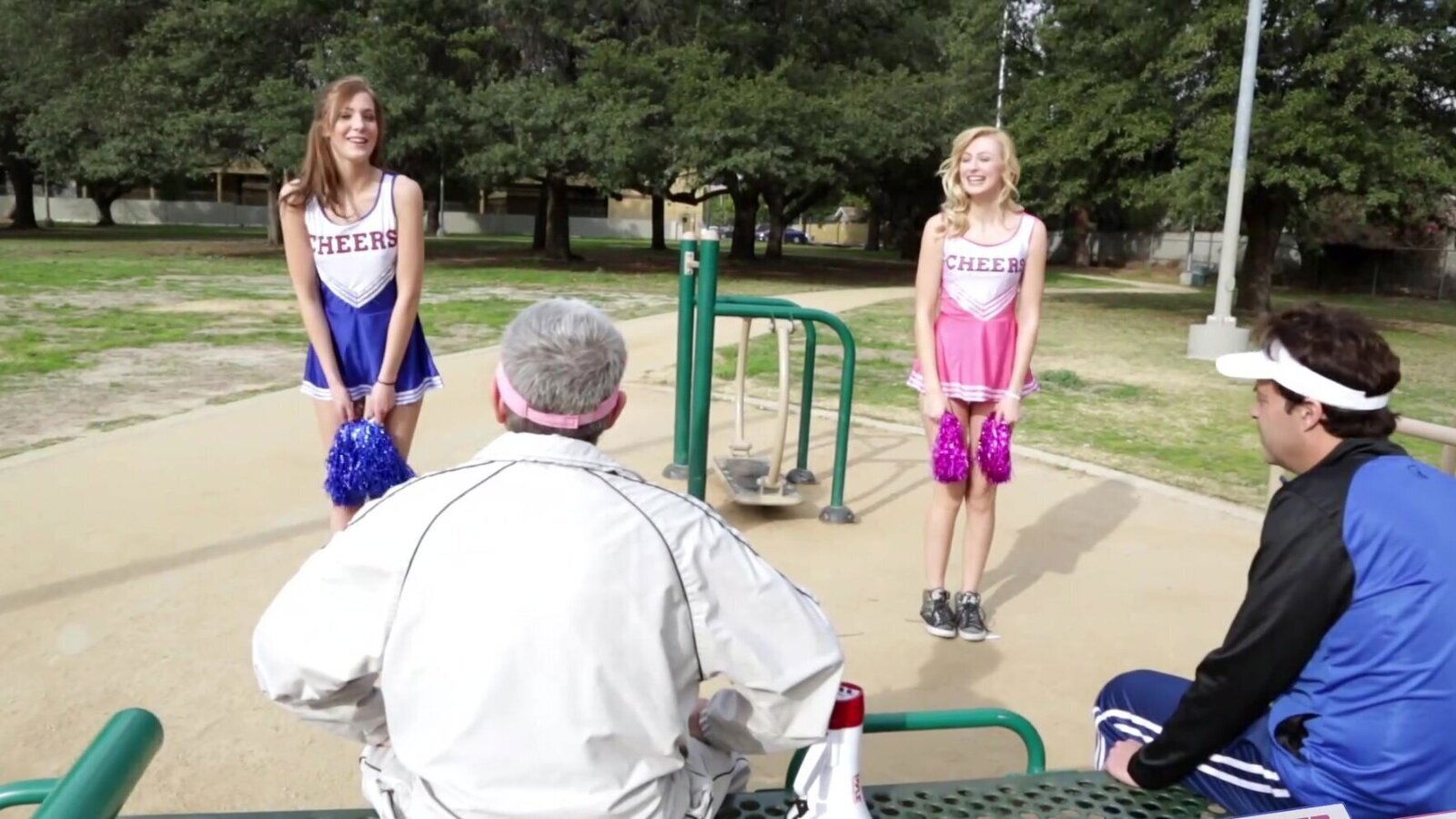 Cheerful cuties Eric and Alexa join forces with naughty Molly in a steamy outdoor rendezvous