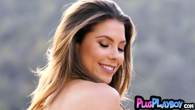 Beautiful brunette MILF Gia Ramey strips outdoor and exposed perfect tits