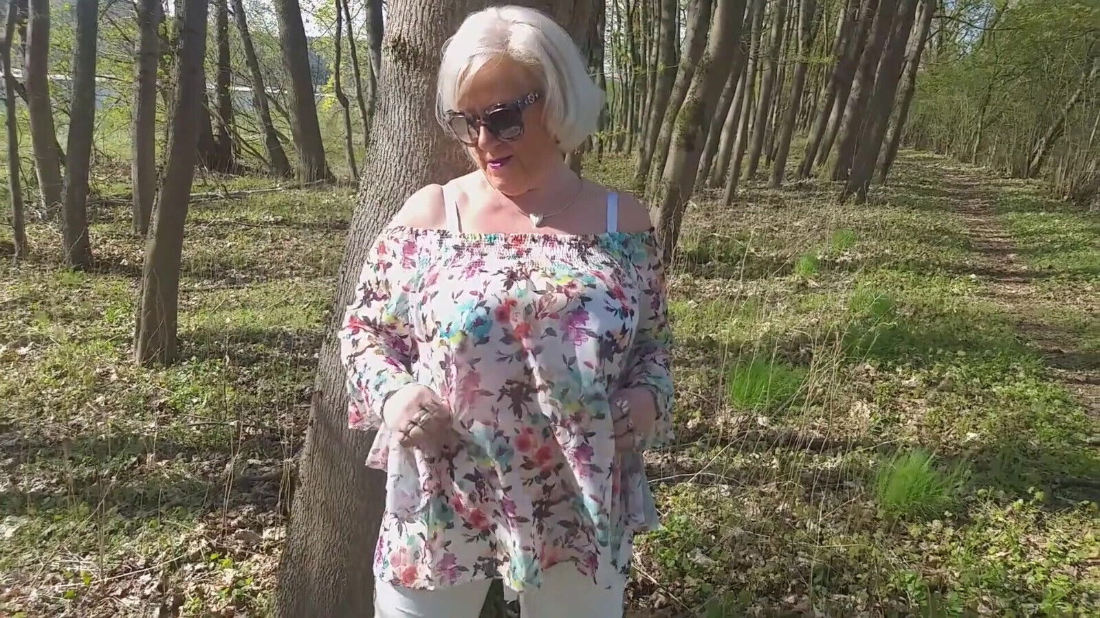Granny Shows Her Horny Wet Holes Outdoors